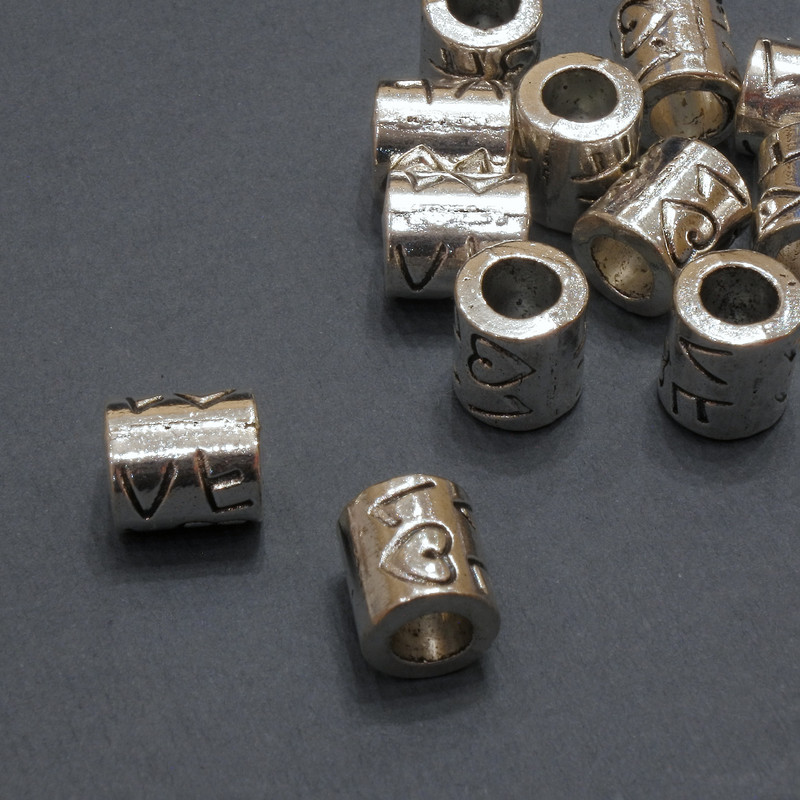 Perle im Pandora-Stil „Love“, Durchmesser 8×9 mm, Loch Ø 4,5 mm, Verpackung 20 g, 12 Stück (+ -)