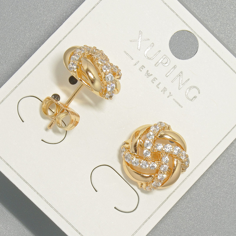 Ohrstecker Xuping mit weißen Strasssteinen, Ø ca. 12,5 mm ± Vergoldung 18K