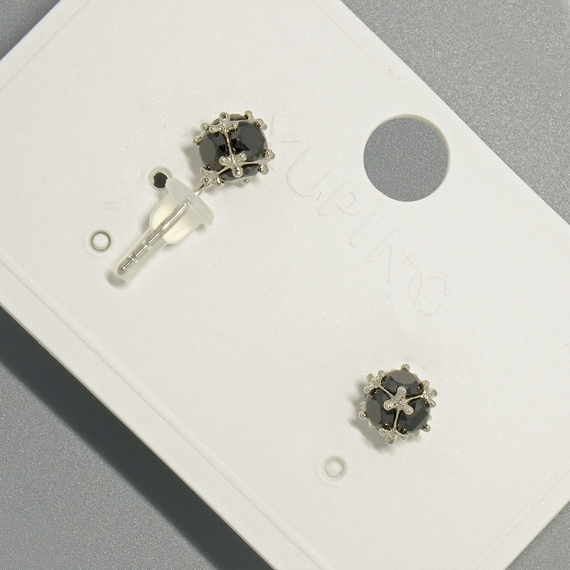 Xuping Ohrstecker mit schwarzem Kristall, Durchmesser ca. 6,5 mm, rhodiniert