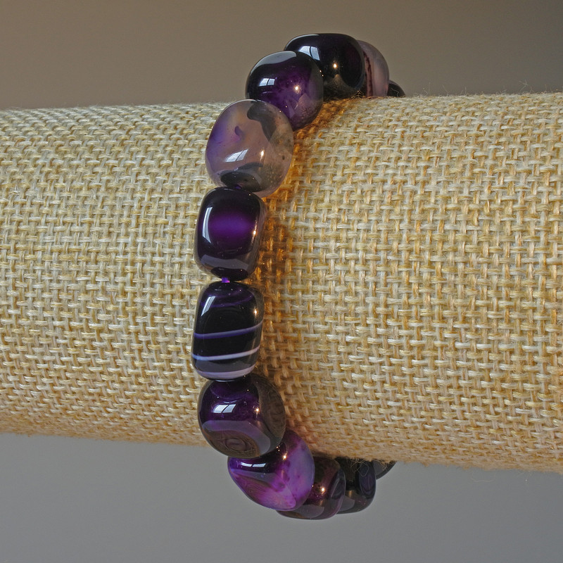 Armband aus violettem Achat, natürlicher Stein, Blockform, Durchmesser 9×12 mm ±, Länge ca. 18 cm ± (Stretch)