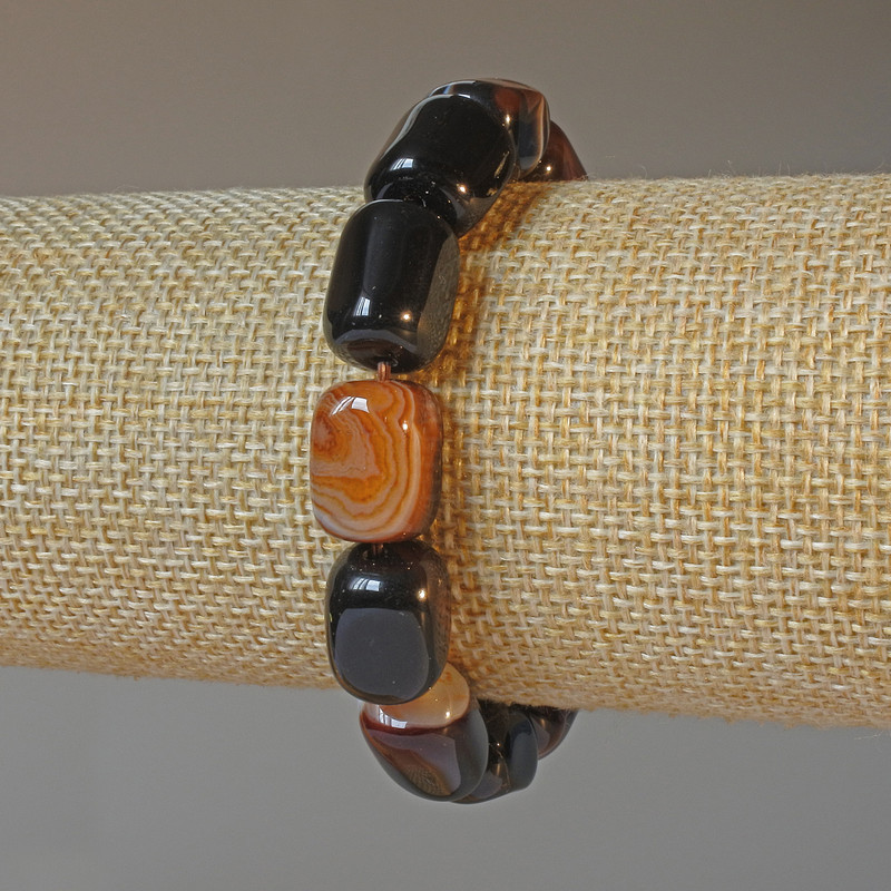 Armband aus braunem Achat, natürlicher Stein, Stäbchenform, ca. 11 x 15 mm, Länge ca. 18 cm (Elastik)