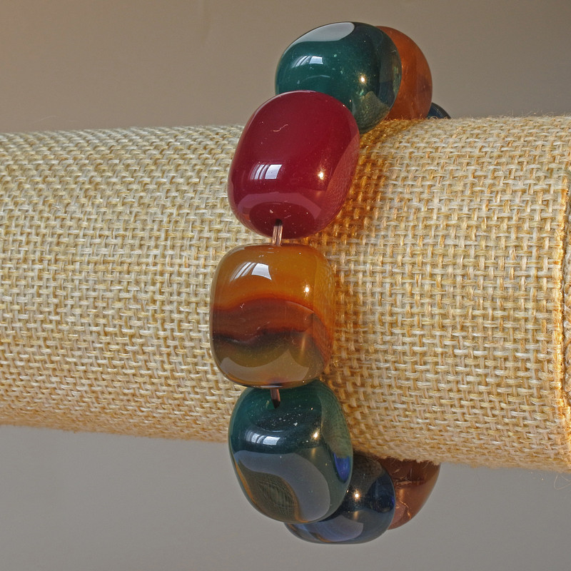 Armband aus Achat assortiert, Naturstein, Quaderperlen, Maße 15 × 19 mm, Länge ca. 18 cm (Stretch)