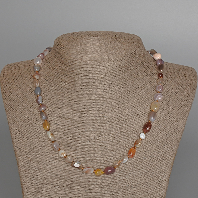 Kette aus Botswana-Achat, Naturstein, facettierte Perlen, Durchmesser 7 × 10 mm, Länge ca. 48 cm