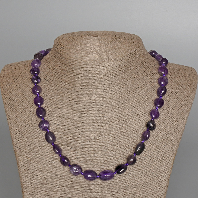 Halskette aus Amethyst, natürlicher Stein, facettierte Perlen, Durchmesser ca. 10 x 13 mm, Länge ca. 50 cm