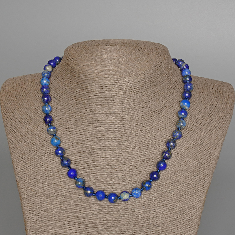 Halskette Lapislazuli Naturstein, glatte Kugeln, Durchmesser ca. 8 mm, Länge ca. 47 cm