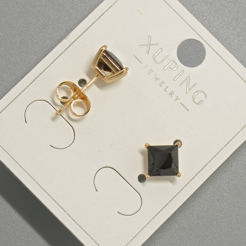 Ohrstecker Xuping mit schwarzem Kristall, Durchmesser ca. 6 mm, 18K-Vergoldung