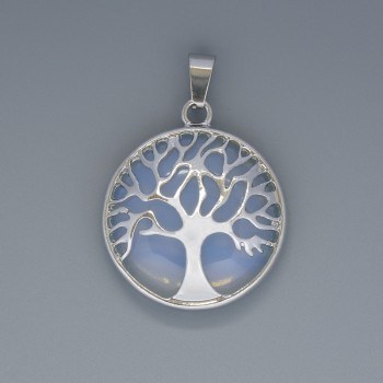 Anhänger Baum Mondstein, Durchmesser ca. 27 mm, Länge ca. 37 mm, in silberner Fassung