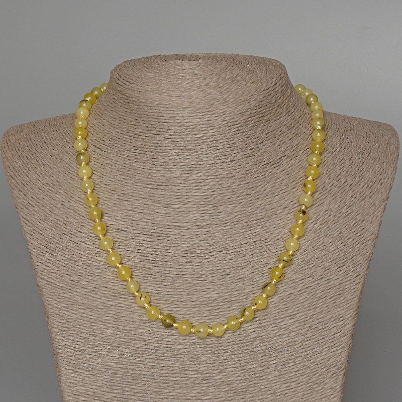 Perlenkette aus gelbem Türkis, glatte Kugeln, Durchmesser ca. 6,5 mm, Länge ca. 48 cm