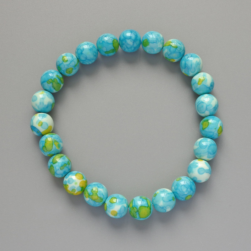 Armband Varizit (künstliches Acryl) blau, weiß und gelb, glatte Kugel, Durchmesser 8,5 mm ±, Länge 18 cm ± (Stretch)