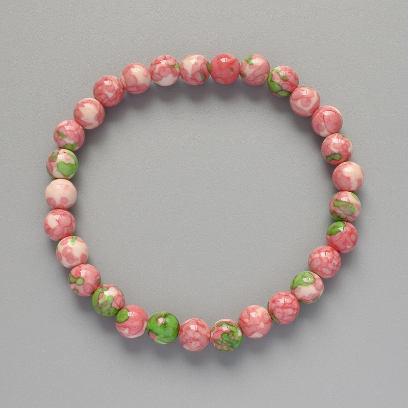Armband «Varizit» (aus Acrylkugeln) rosa, weiß und grün, glatte Kugeln, Durchmesser ca. 6,5 mm, Länge ca. 18 cm (elastisch)