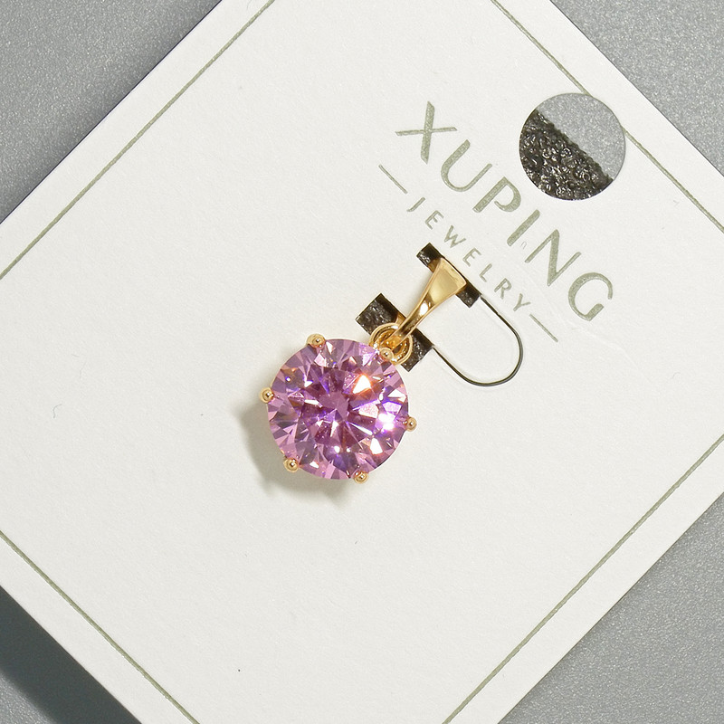 Anhänger Xuping mit rosa Kristall, Durchmesser ca. 9 mm, Länge ca. 17 mm, 18K-Vergoldung