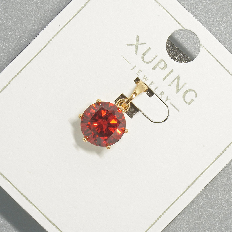 Anhänger Xuping mit rotem Kristall, Durchmesser ca. 9 mm, Länge ca. 17 mm, 18K-Vergoldung