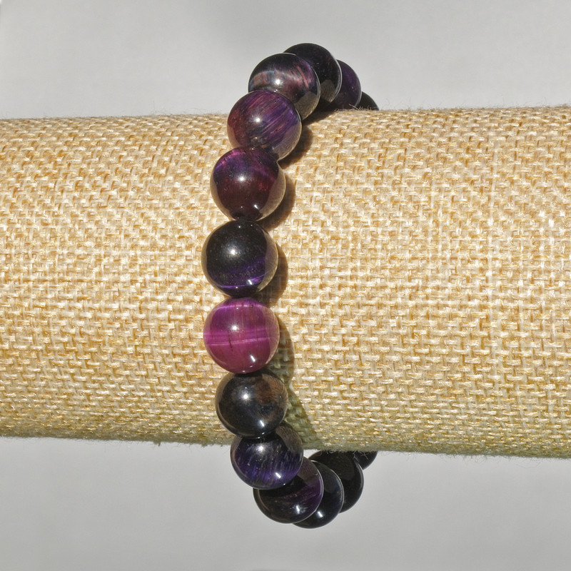 Armband aus buntem Katzenauge-Naturstein, glatte Kugeln, Durchmesser ca. 10,5 mm, Länge ca. 18 cm (elastisch)