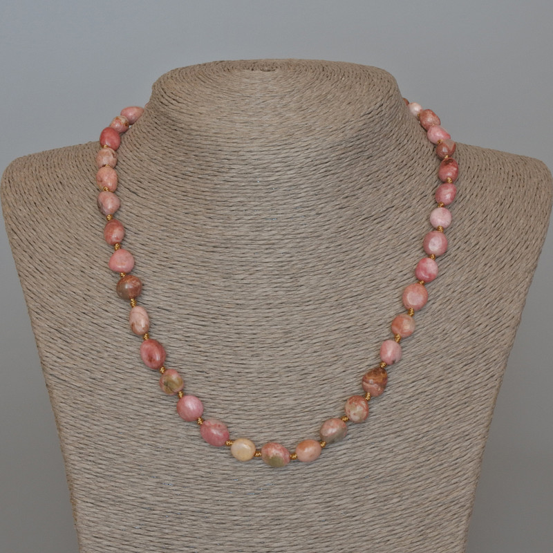 Kette aus Rhodochrosit-Naturstein, facettierte Perlen, Durchmesser 8×10 mm, Länge ca. 49 cm ±
