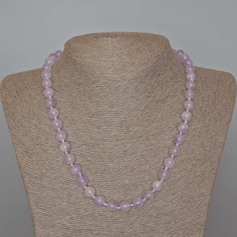 Halskette aus Lavendel-Amethyst, natürlicher Stein, glatte Kugel, Durchmesser 8,5 mm ±, Länge 49 cm ±