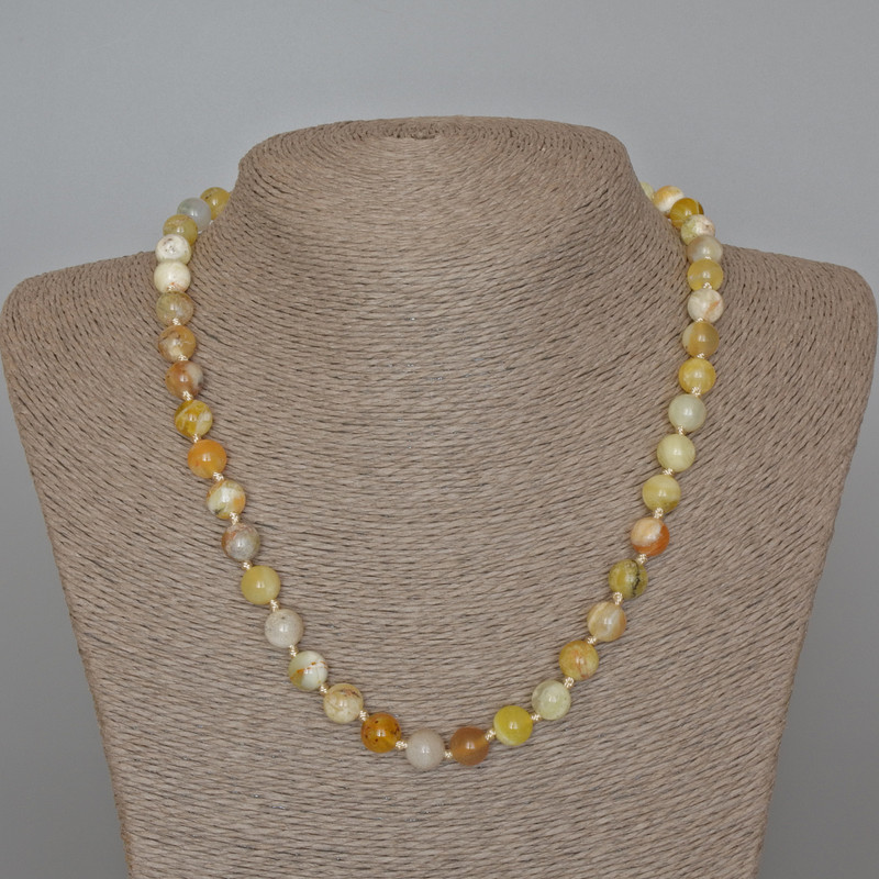 Kette aus gelbem Opal, Naturstein, glatte Kugel, Durchmesser ca. 8 mm, Länge ca. 48 cm