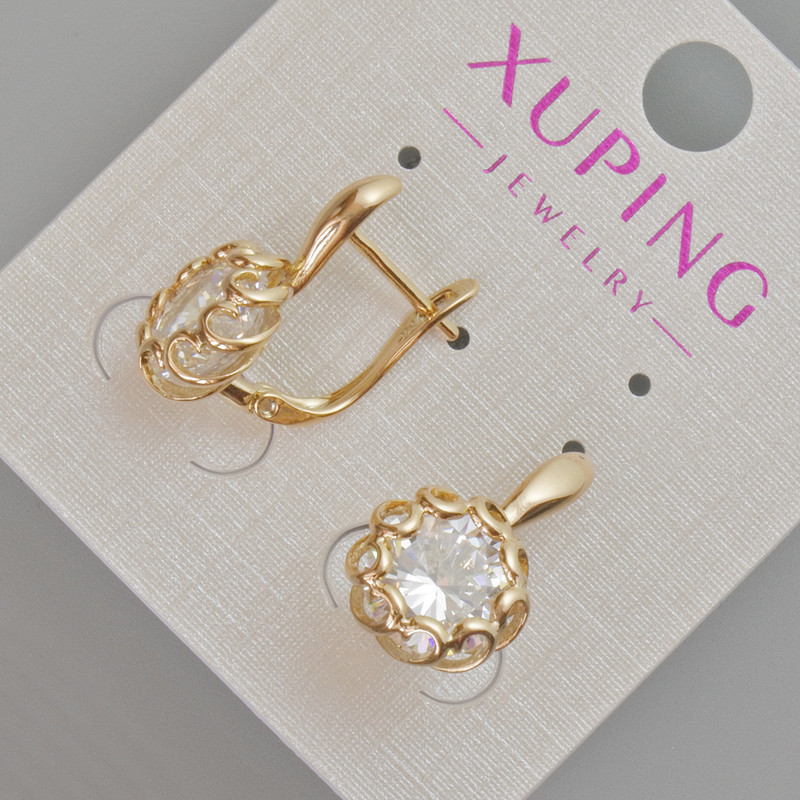 Ohrstecker Xuping mit weißem Kristall, Durchmesser 19×11 mm ± 18K-Vergoldung