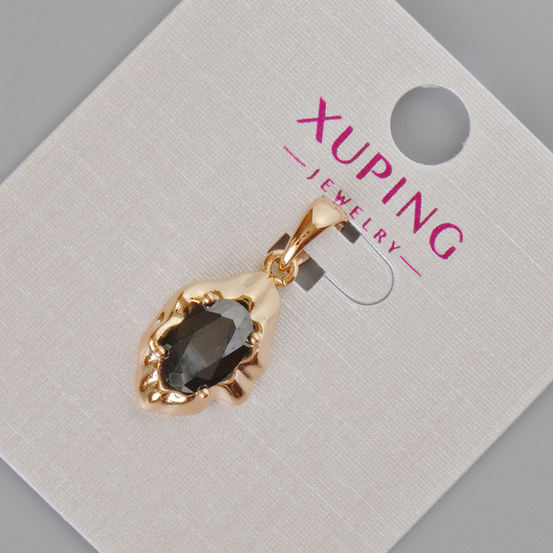 Anhänger Xuping mit schwarzem Kristall, Durchmesser 24×11 mm ± Vergoldung 18K