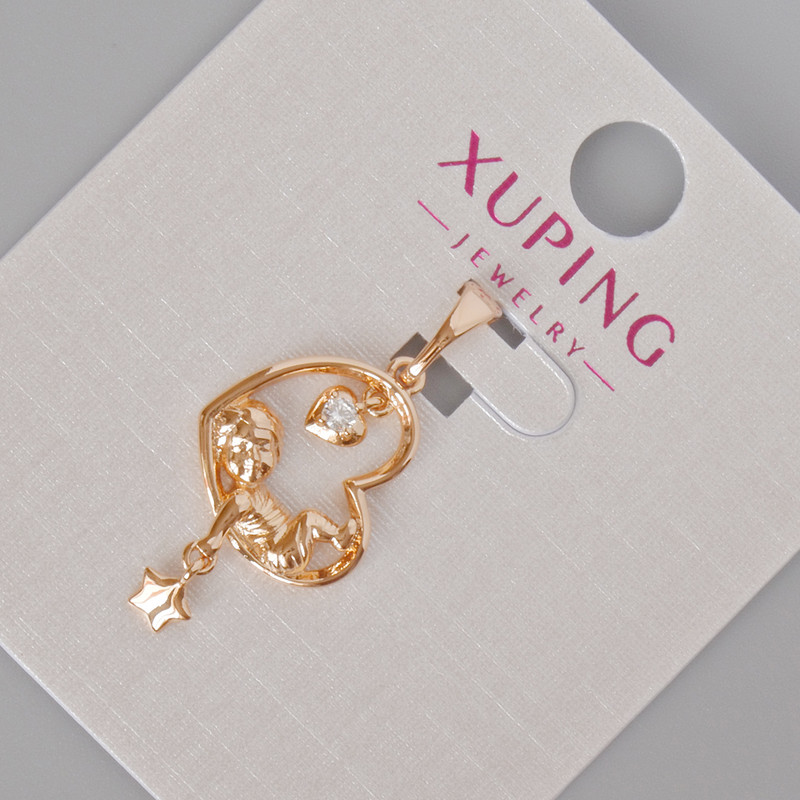 Anhänger Xuping „Herz“ mit weißen Strasssteinen, Maße 28×13 mm ± 18K-Vergoldung