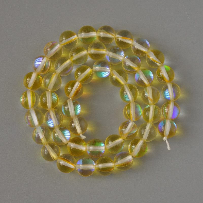 Opalglas-Perlen, glatte Kugeln, Gelb-Chamäleon, Durchmesser ca. 8 mm, Länge ca. 38 cm, auf einer Schnur