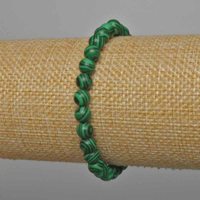 Malachit-Armband (künstlich) glatte Kugeln, Durchmesser ca. 6 mm, Länge ca. 18 cm ± Stretcharmband