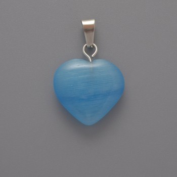 Herz-Anhänger aus blauem Katzenauge, Durchmesser 15×16×5 mm, Länge 23 mm