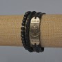 3-teiliges Herrenarmband-Set aus Öko-Leder, schwarz (mit Zugkordel und Elastik)