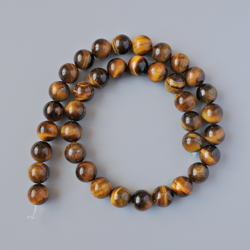 Tigerauge-Naturstein-Perlen, glatte Kugeln, Durchmesser ca. 10 mm, Länge ca. 38 cm, auf einer Schnur