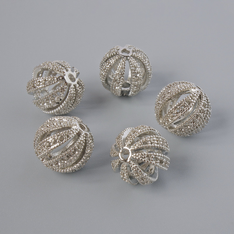 Einlagenperle, Durchmesser 11,5×12 mm, Bohrung 2 mm, silberfarbener Metallton, 1 Stück
