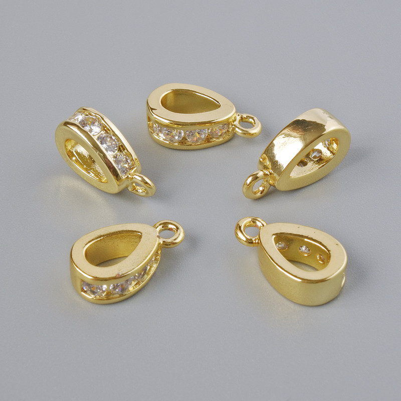 Anhängerrohling mit weißen Strass-Steinen, goldfarbenes Metall, Maße ca. 11×3 mm, 1 Stück