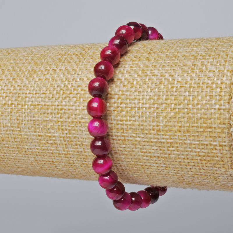 Armband Himbeer-Katzenauge Naturstein glatte Kugel, Durchmesser ca. 6,5 mm, Länge ca. 18 cm (Stretcharmband)