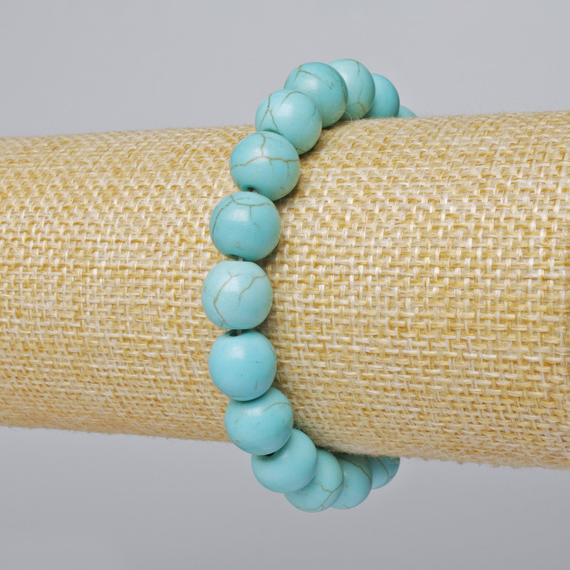 Armband aus künstlichem Türkis, glatte Perlen, Durchmesser 10 mm +/-, Länge 18 cm +/- (Stretcharmband)