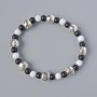 Armband aus weißem Achat und Schungit, glatte Kugel, Durchmesser 6 mm ±, Länge ca. 18 cm ± (elastisch) mit Metall-Einsätzen