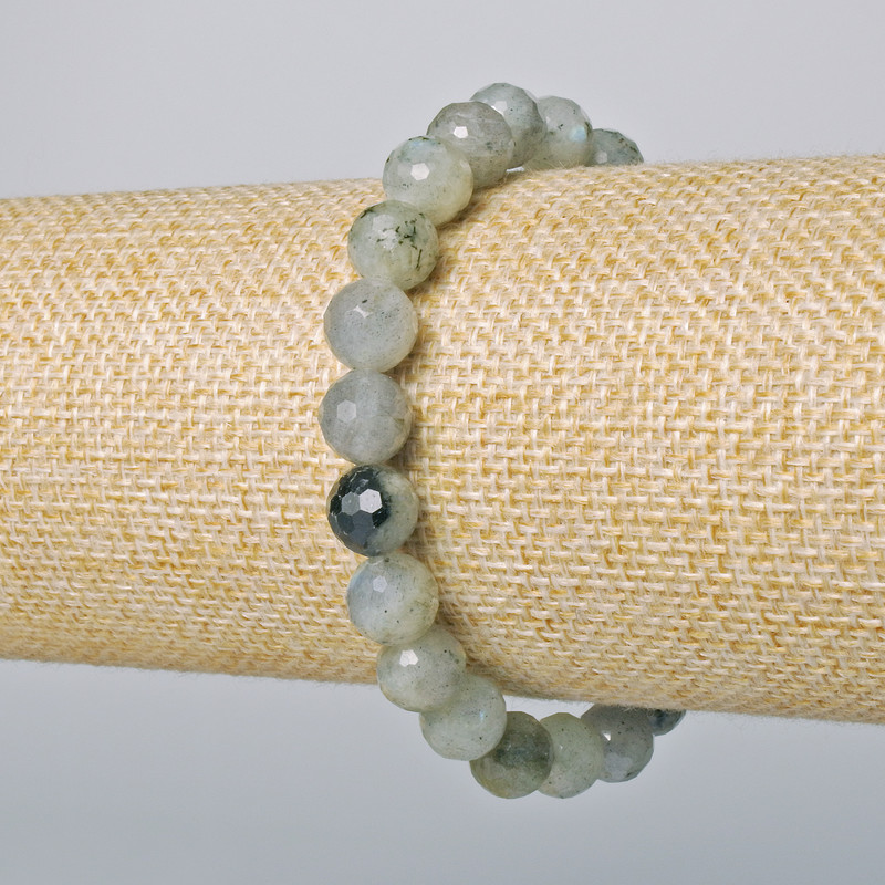 Armband aus Labradorit, natürlicher Stein, facettierte Kugeln, Durchmesser ca. 8 mm, Länge ca. 18 cm, Stretch