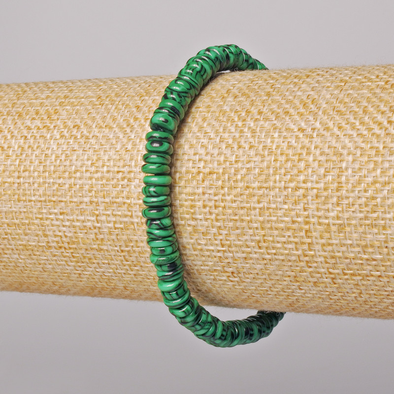 Malachit-Armband (gepresst) glatte Rondelle, Durchmesser 6 × 2 mm, Länge ca. 18 cm (Elastikband)