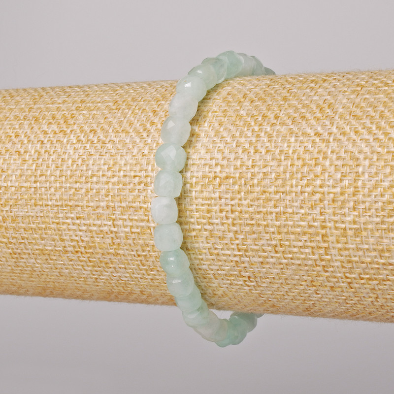 Armband aus Amazonit, Naturstein, facettierte Würfel, Durchmesser 5,5 mm ±, Länge ca. 18 cm ± (Elastik)