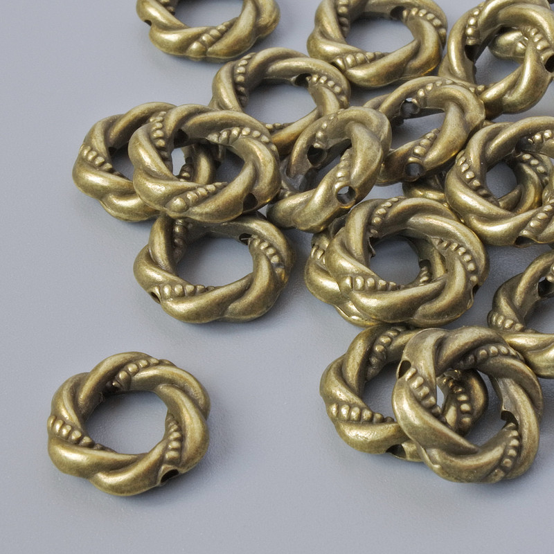 Bronzene Perleinsatz, Ø 11 × 3 mm, Loch Ø 1,1 mm, Verpackung 16 Stück ±, bronzefarbenes Metall