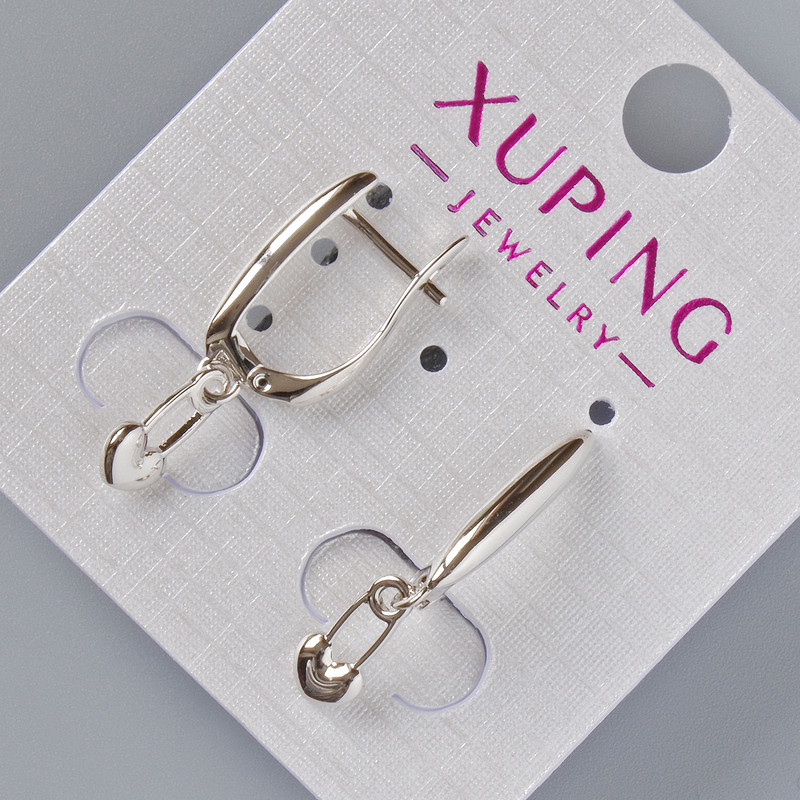 Ohrstecker „Herz“ Xuping, Durchmesser 18×3 mm, 10×5 mm, Länge ca. 26 mm, Rhodiumbeschichtung