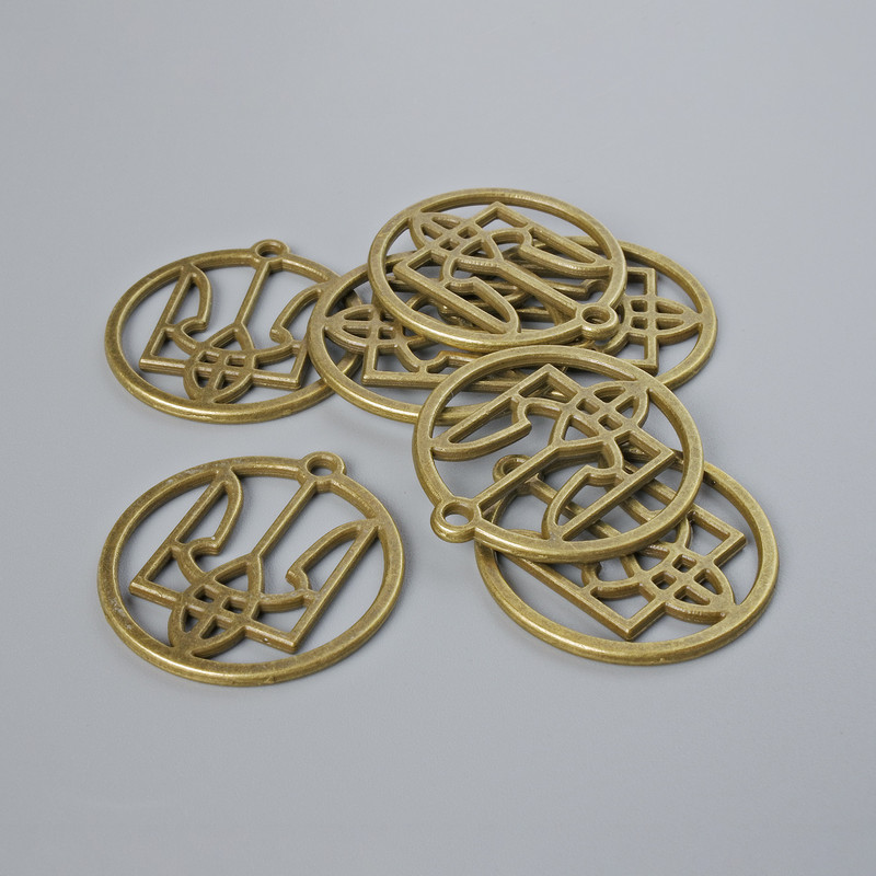 Anhängerzubehör: Wappen der Ukraine, Durchmesser ca. 25 mm, Verpackung 7 Stück, bronzefarbenes Metall