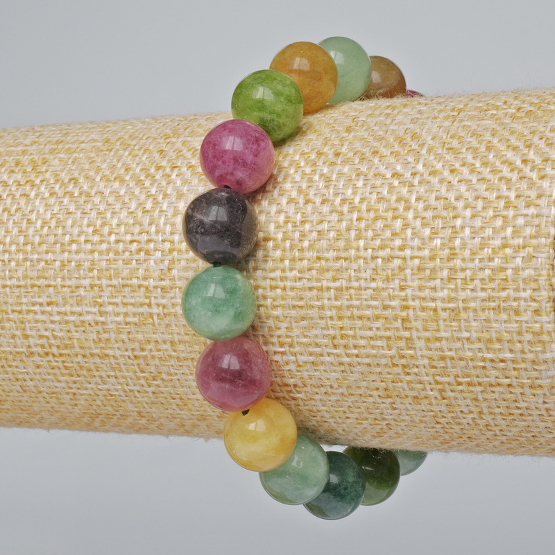Armband aus natürlichem Turmalin – glatte Kugeln, Durchmesser ca. 10 mm, Länge ca. 18 cm (elastisch)