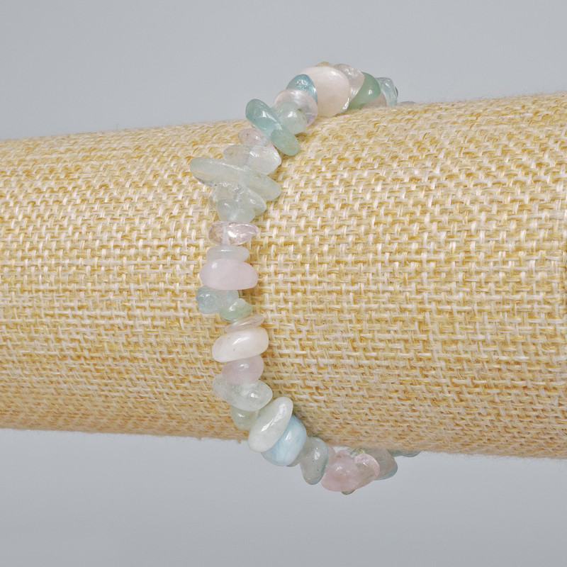 Morganit-Naturstein-Chips-Armband, Durchmesser ca. 8×3 mm, Länge ca. 18 cm, Stretch
