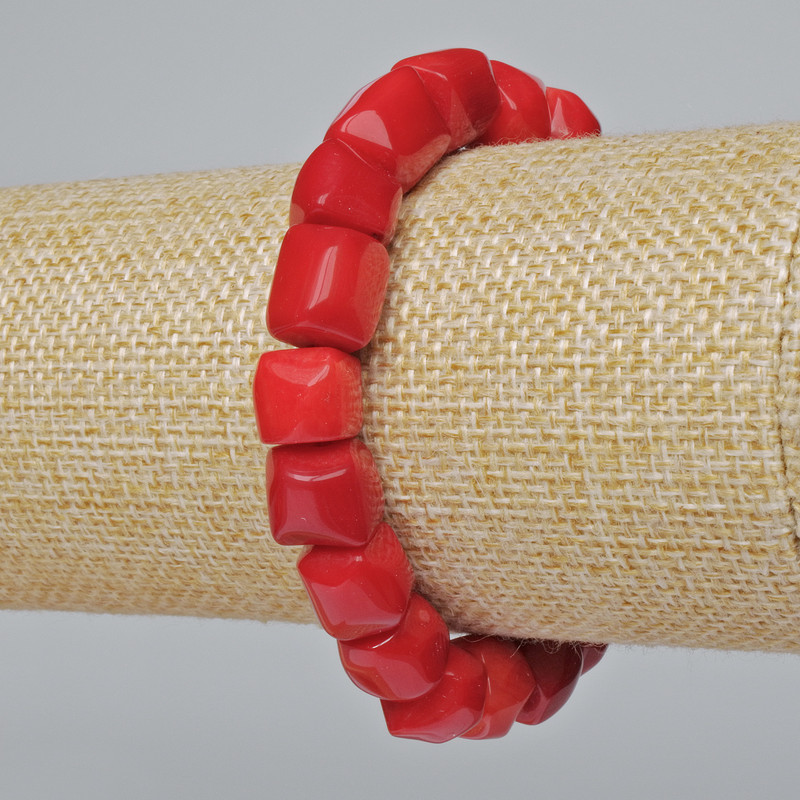 Armband aus natürlicher Koralle, facettiert (Sortiment, mittlere Größe), Durchmesser ca. 12×13 mm, Länge ca. 18 cm (Elastikband)