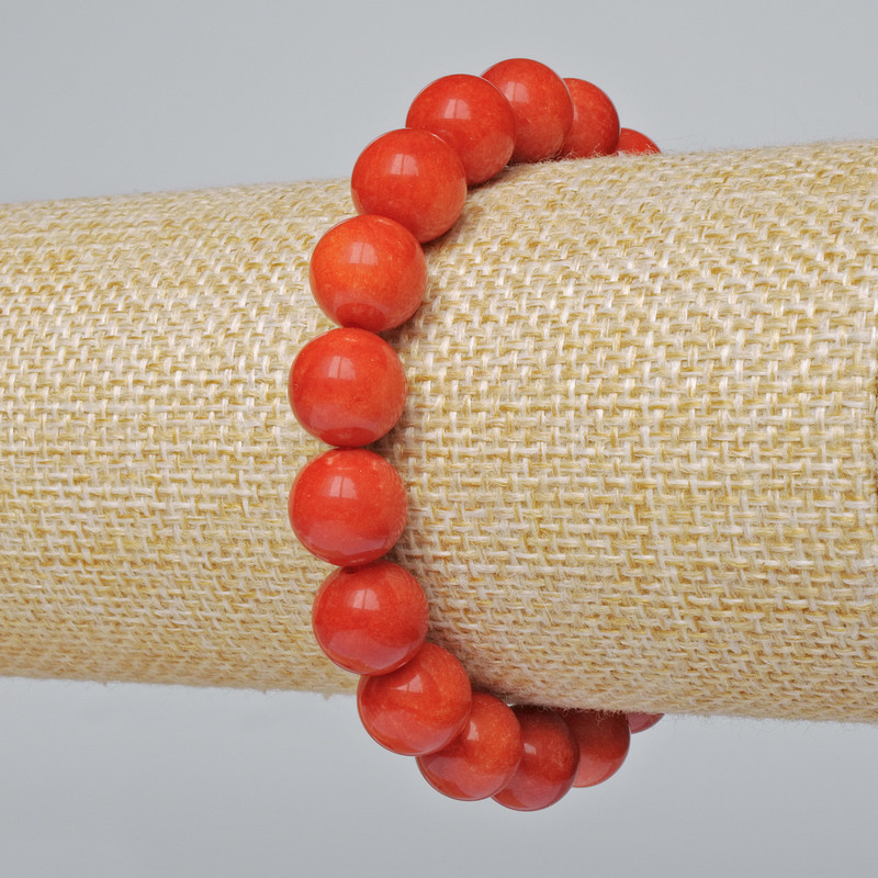 Armband aus rotem Jaspis (Einzelstück) – glatte Kugeln, Durchmesser ca. 10 mm, Länge ca. 18 cm, Stretch