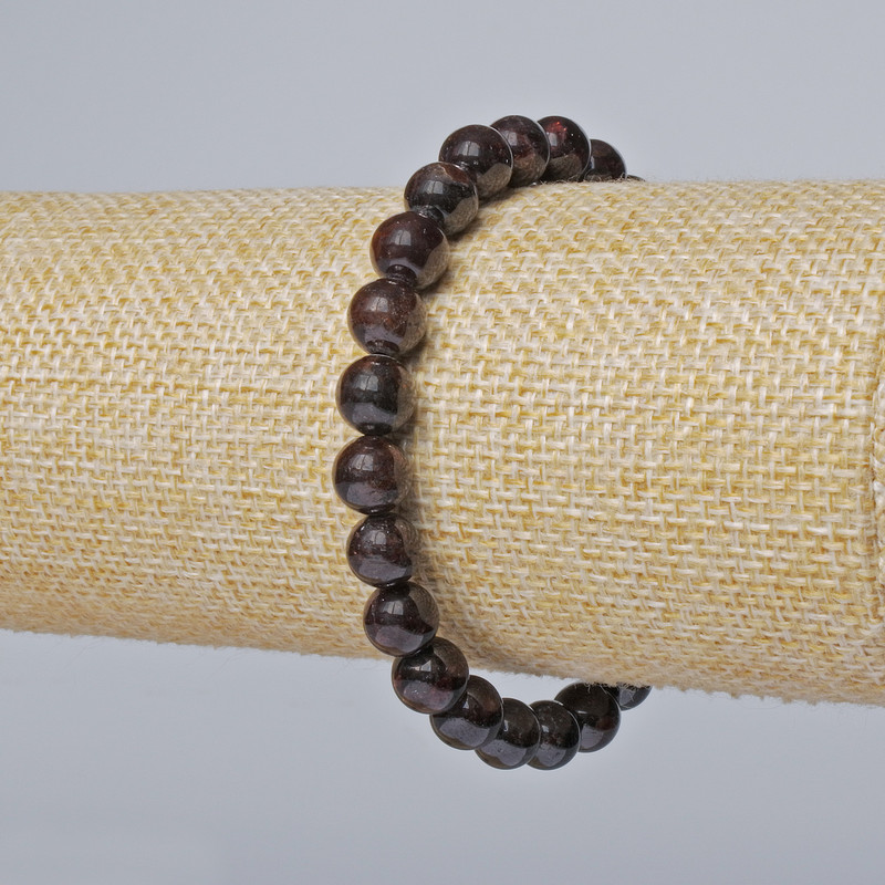 Armband Granat, natürlicher Stein, glatte Kugeln, Durchmesser ca. 7,5 mm, Länge ca. 18 cm ± (elastisch)