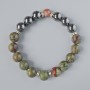 Armband Drachenblut-Jaspis und Hämatit, glatte Kugeln, Durchmesser 10,5 mm ±, Länge 18–20 cm ± (Stretch) mit Metall-Einsätzen