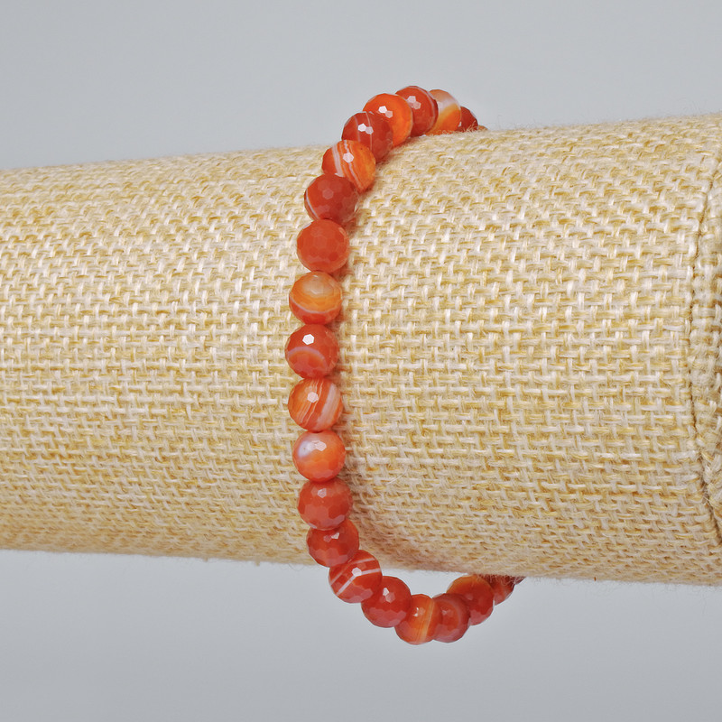 Armband aus Karneol, Naturstein, facettierte Kugel, Durchmesser ca. 6 mm, Länge ca. 18 cm ± (Elastisch)