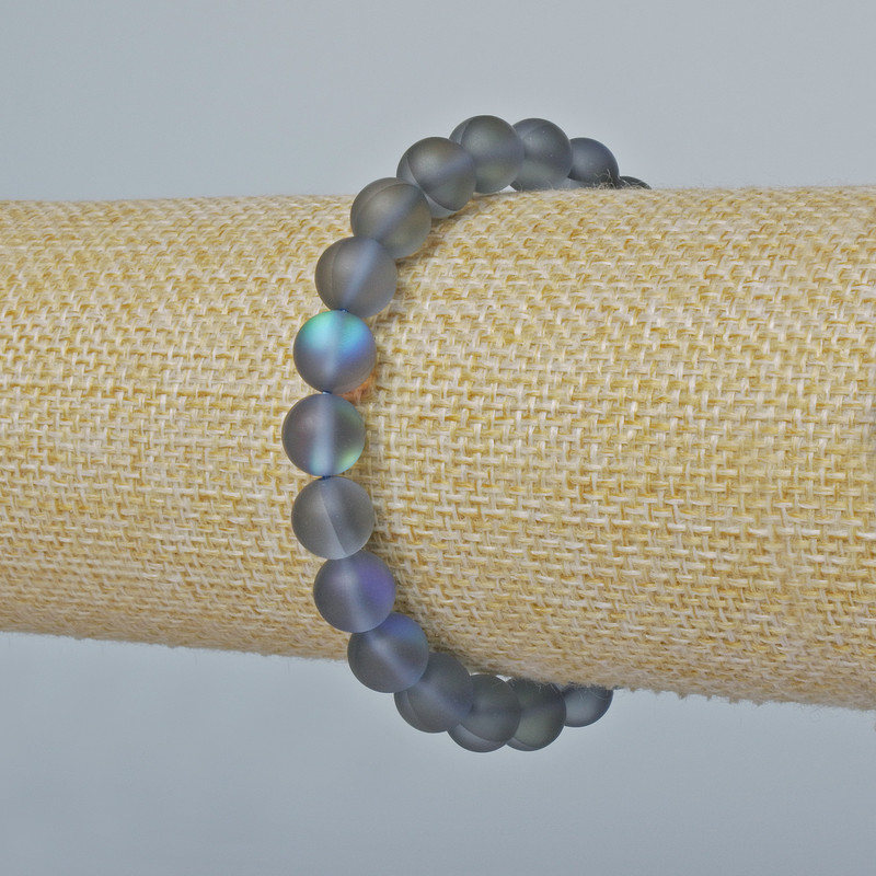 Armband aus Opalglas, glatte Kugeln, Farbe grau-matt Chamäleon, Durchmesser ca. 8 mm, Länge ca. 18 cm (Stretch)