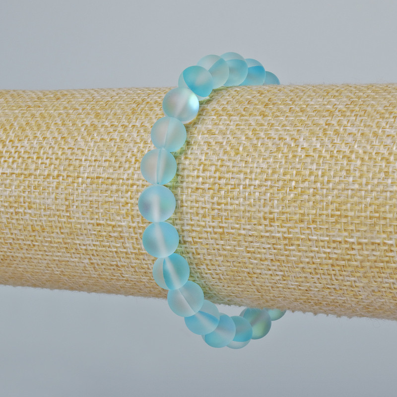 Armband aus Opalglas, glatte Glasperle, blau matt Chamäleon, Durchmesser 8 mm +-, Länge 18 cm +- (Stretch)