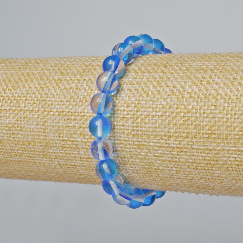 Armband aus Opalglas – glatte Kugeln, Farbe Blau-transparent Chamäleon, Durchmesser ca. 8 mm, Länge ca. 18 cm (Elastik)