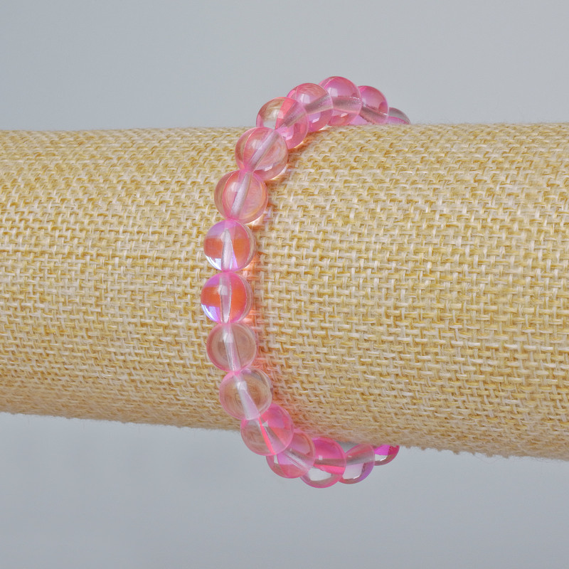 Armband aus Opalglas, glatte Glasperle, rosa-transparentes Chamäleon, Durchmesser ca. 8 mm ±, Länge ca. 18 cm ± (Elastisch)